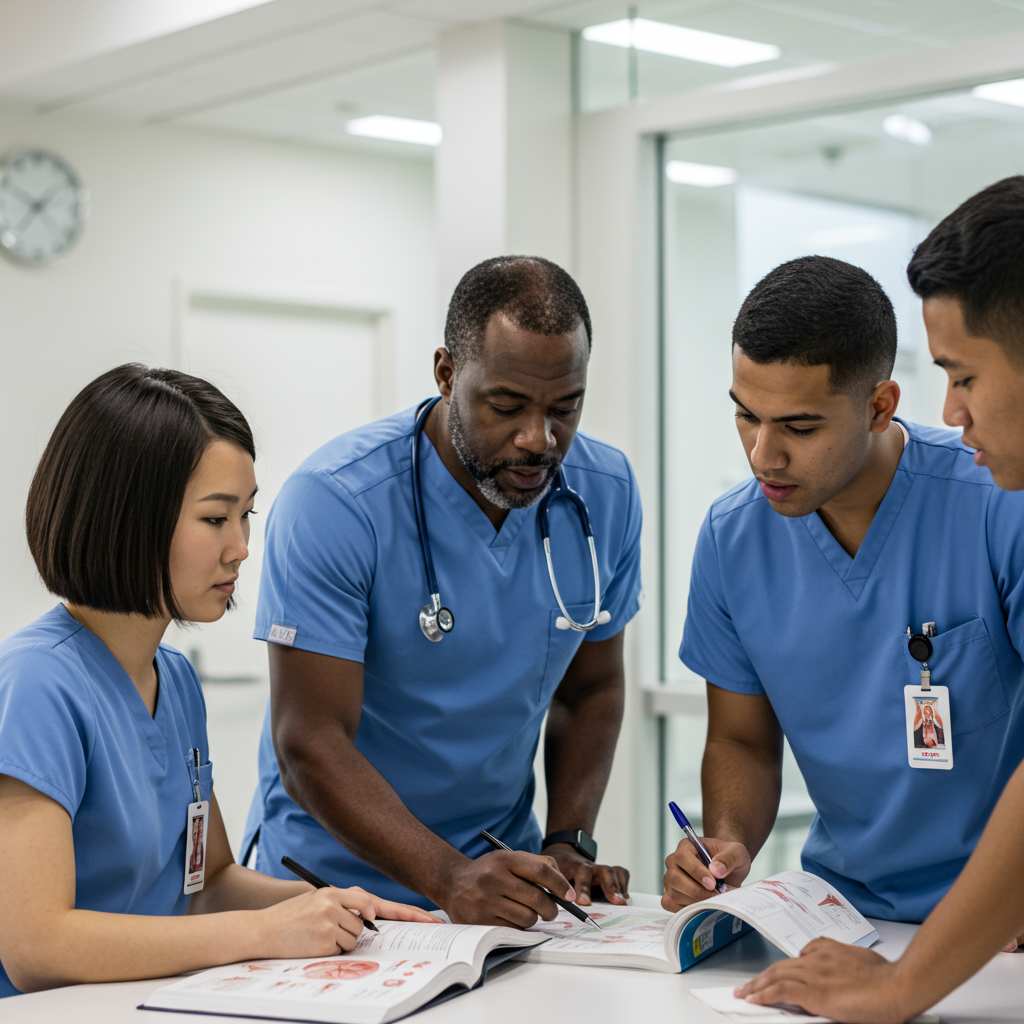 Medical student reviewing placement paperwork